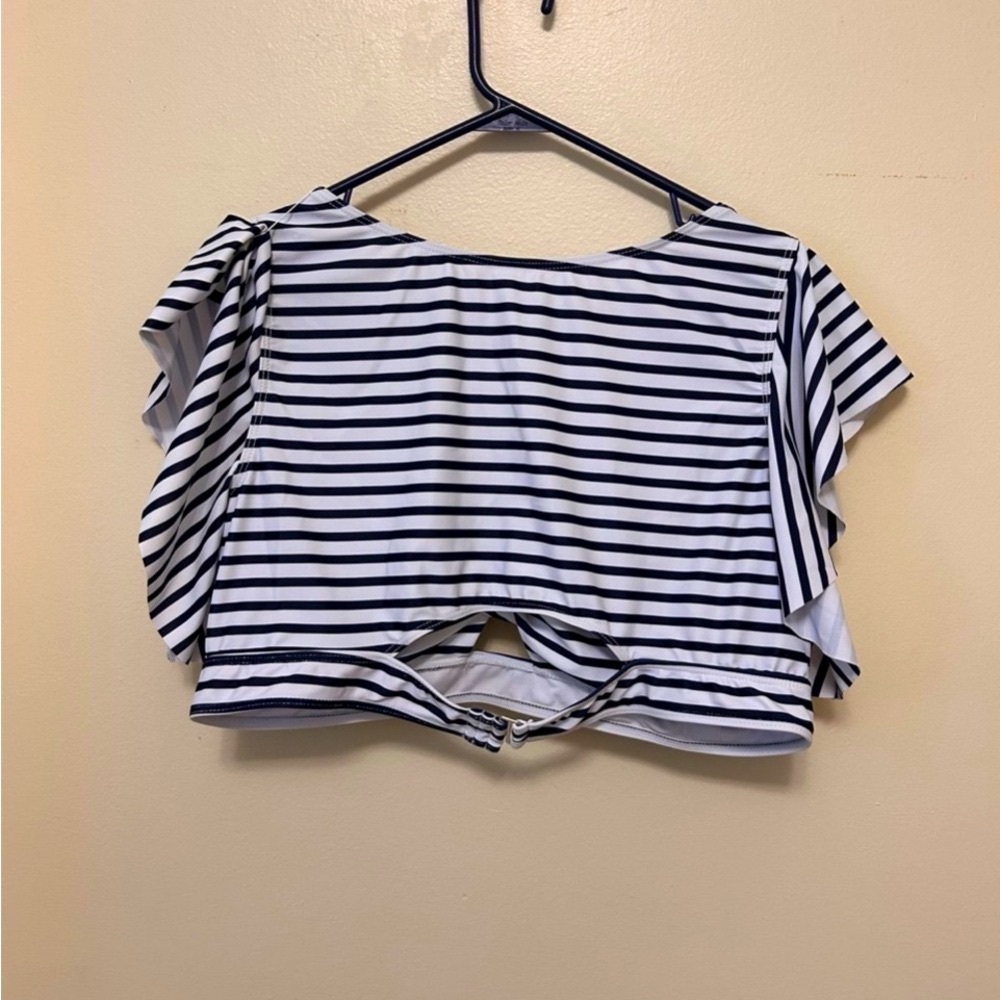 Striped Navy and White Women's Plus Bikini - Picture 8 of 9